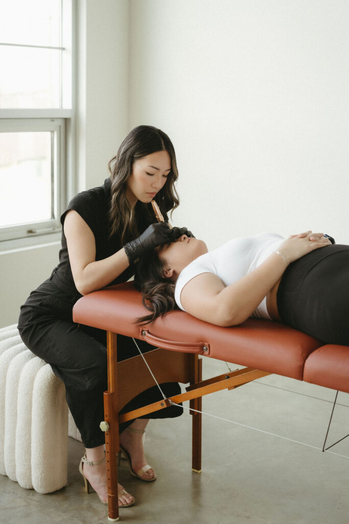 A woman getting a facial in Calgary.